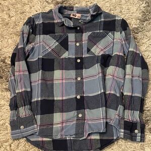 SO Kids Plaid Button Down Shirt - Navy and Light Blue